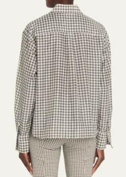 VinceLong-Sleeve Cropped Cotton-Silk Gingham Shirt