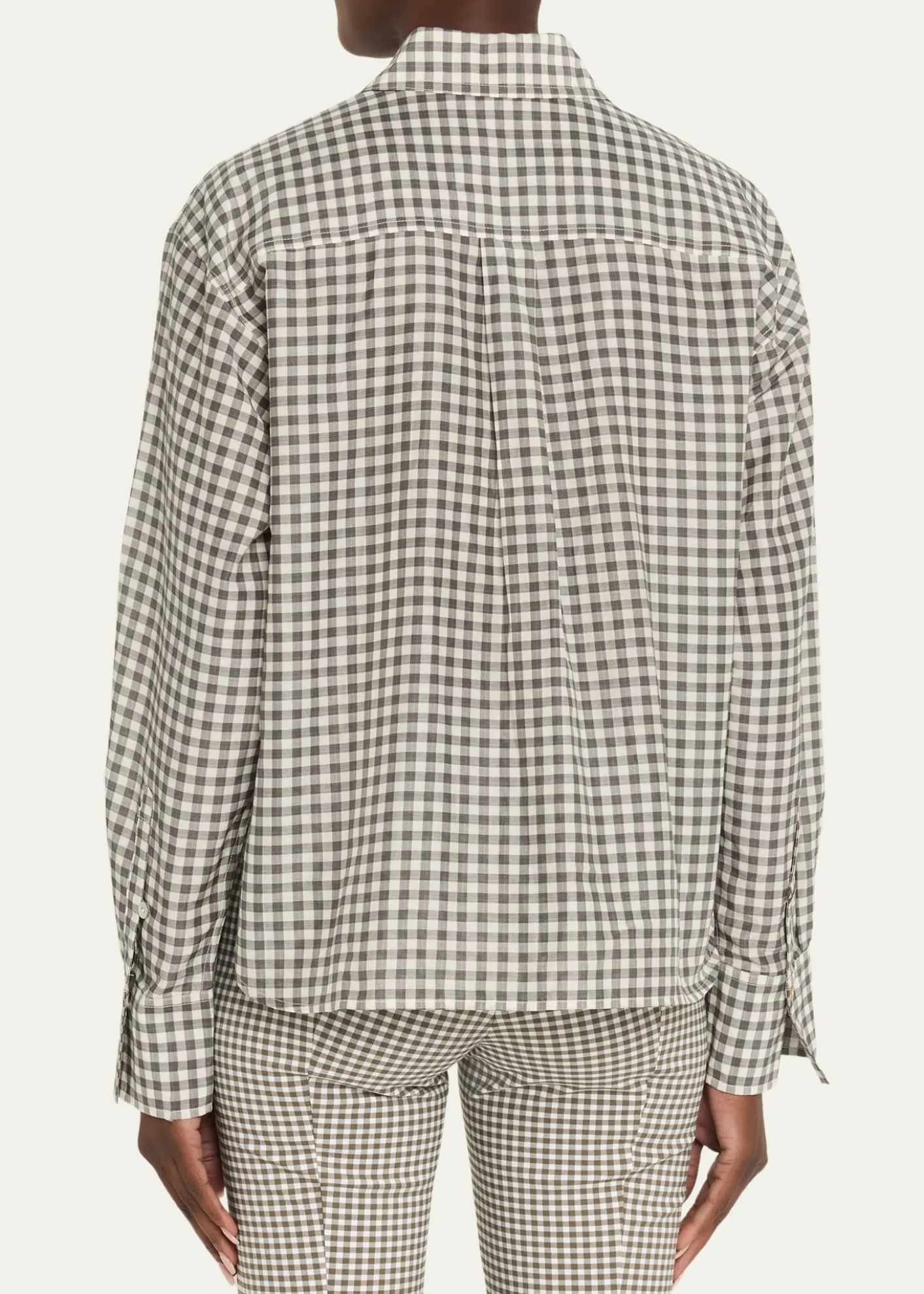VinceLong-Sleeve Cropped Cotton-Silk Gingham Shirt