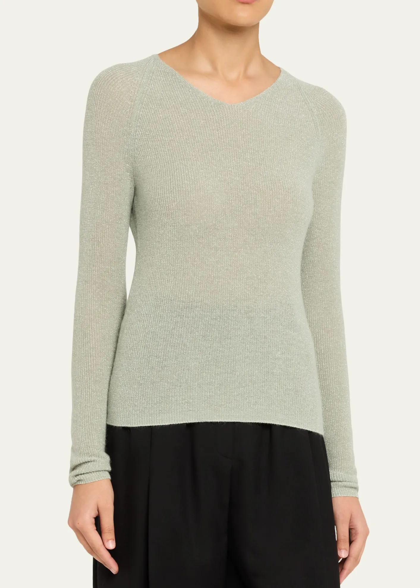 VinceMetallic High-V Knit Top