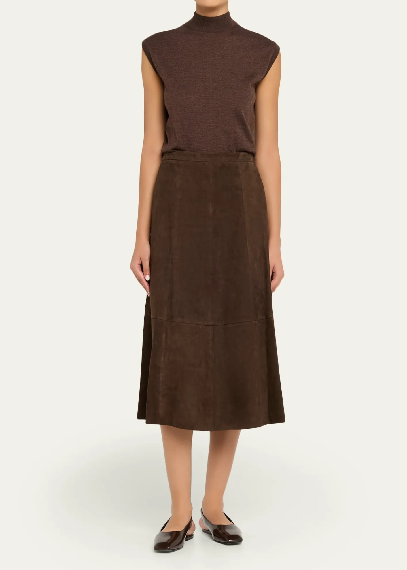 VinceMid-Rise Flared Suede Skirt