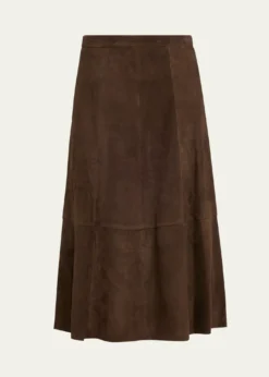 VinceMid-Rise Flared Suede Skirt