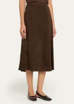 VinceMid-Rise Flared Suede Skirt