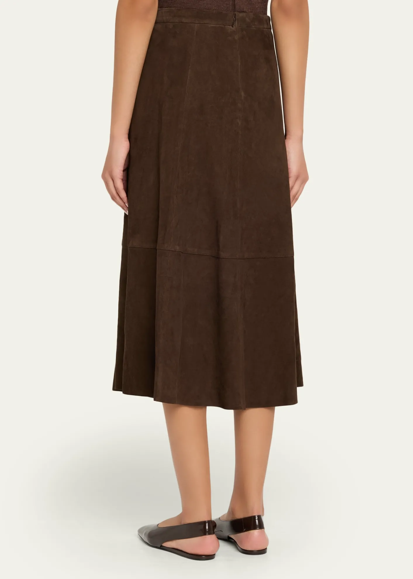 VinceMid-Rise Flared Suede Skirt