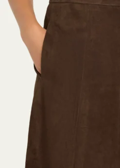 VinceMid-Rise Flared Suede Skirt