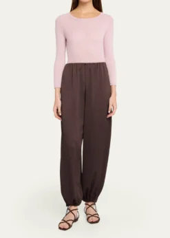 VinceMid-Rise Plissé Satin Bubble Pants