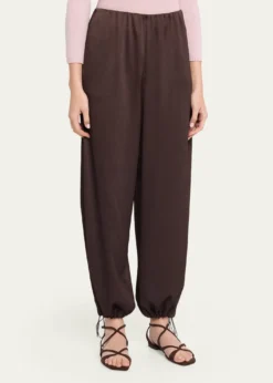 VinceMid-Rise Plissé Satin Bubble Pants