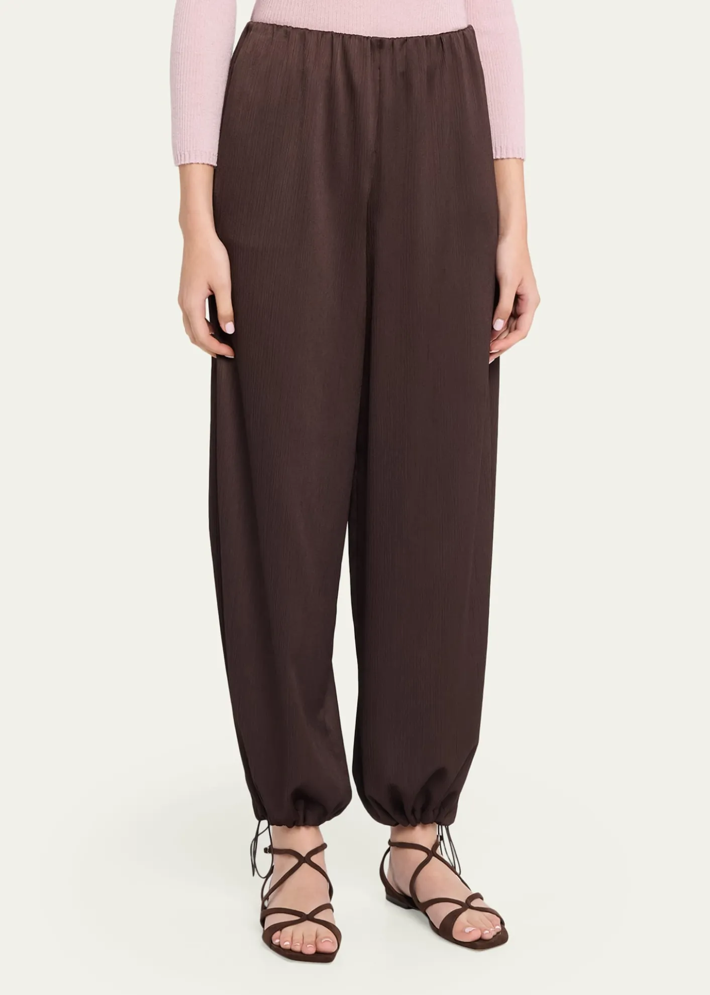 VinceMid-Rise Plissé Satin Bubble Pants