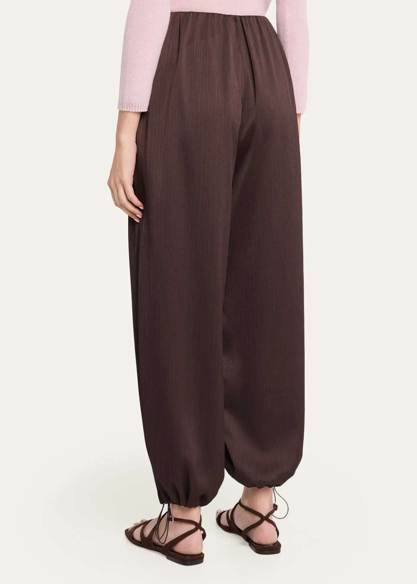 VinceMid-Rise Plissé Satin Bubble Pants