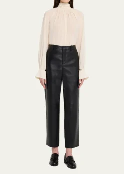 VinceMid-Rise Straight Leather Pants