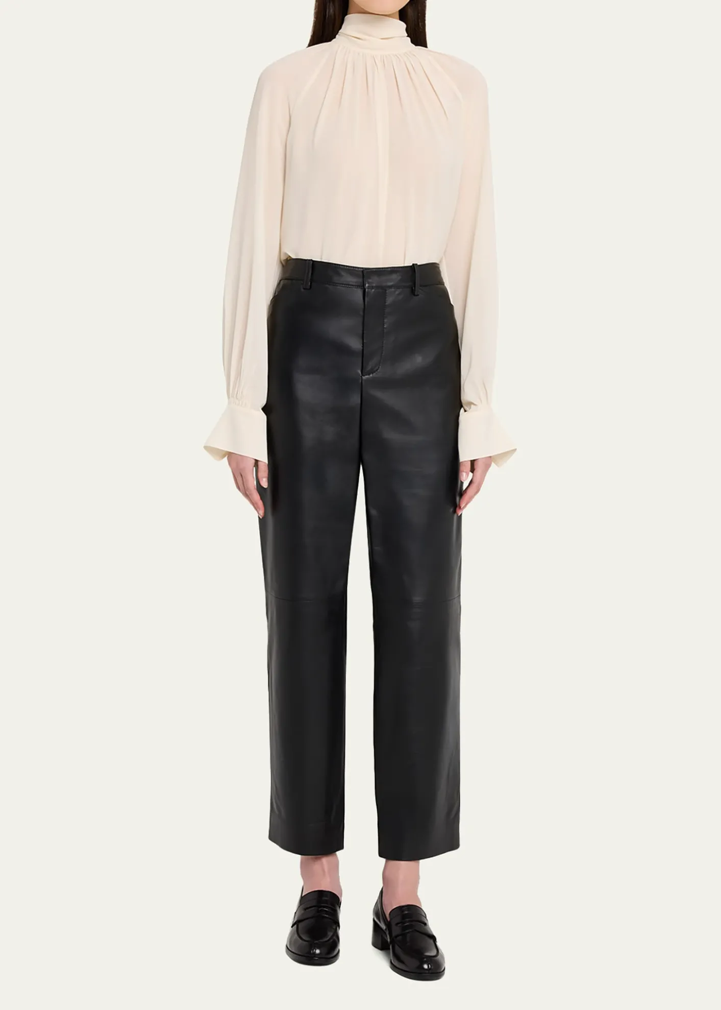 VinceMid-Rise Straight Leather Pants