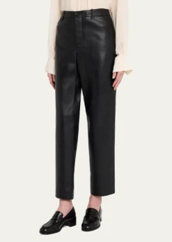 VinceMid-Rise Straight Leather Pants