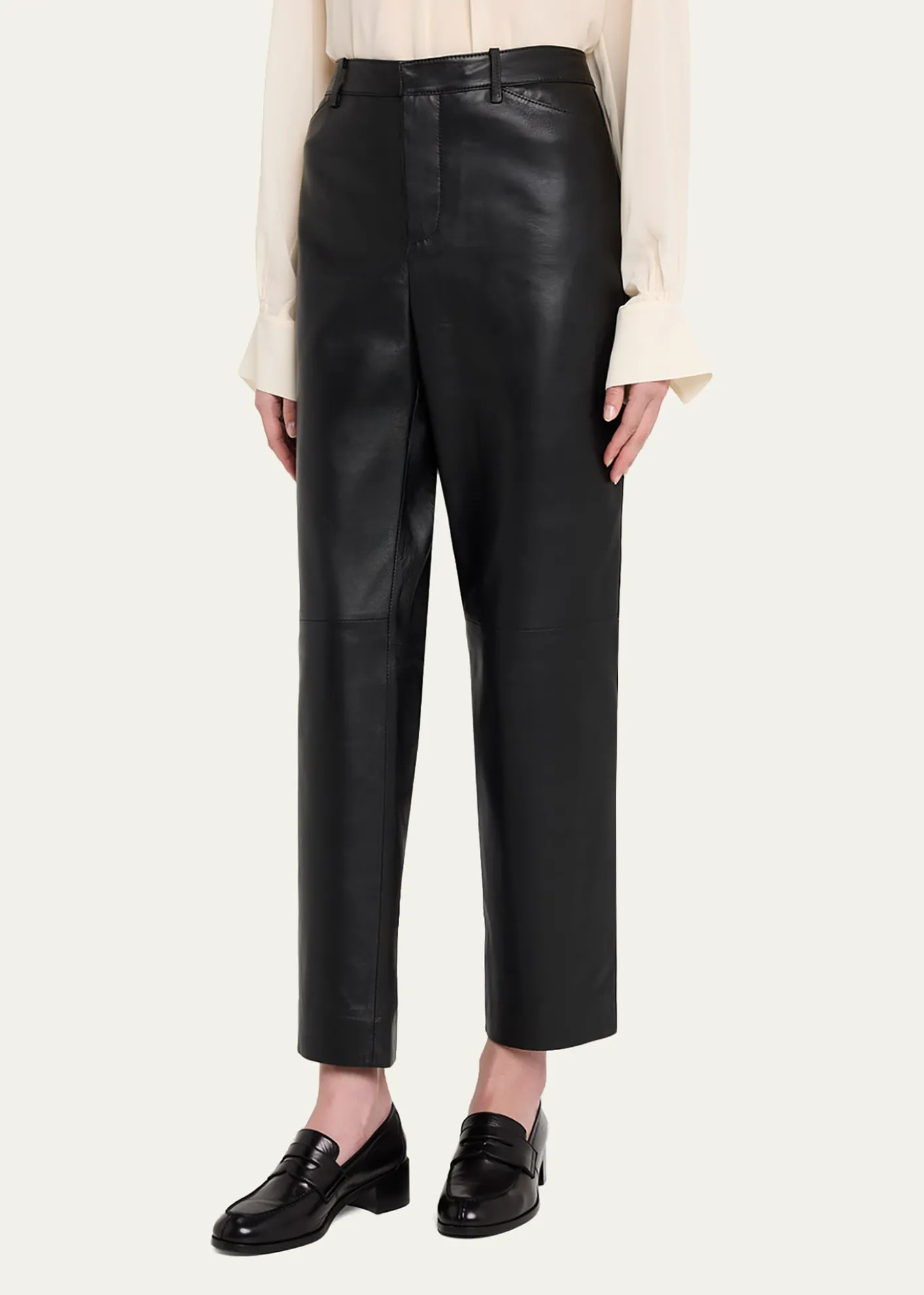 VinceMid-Rise Straight Leather Pants