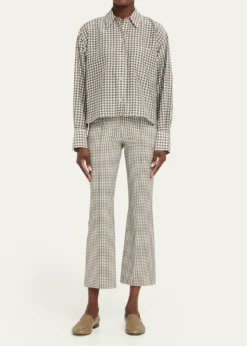 VinceNiki Gingham Mid-Rise Crop Flare Pants