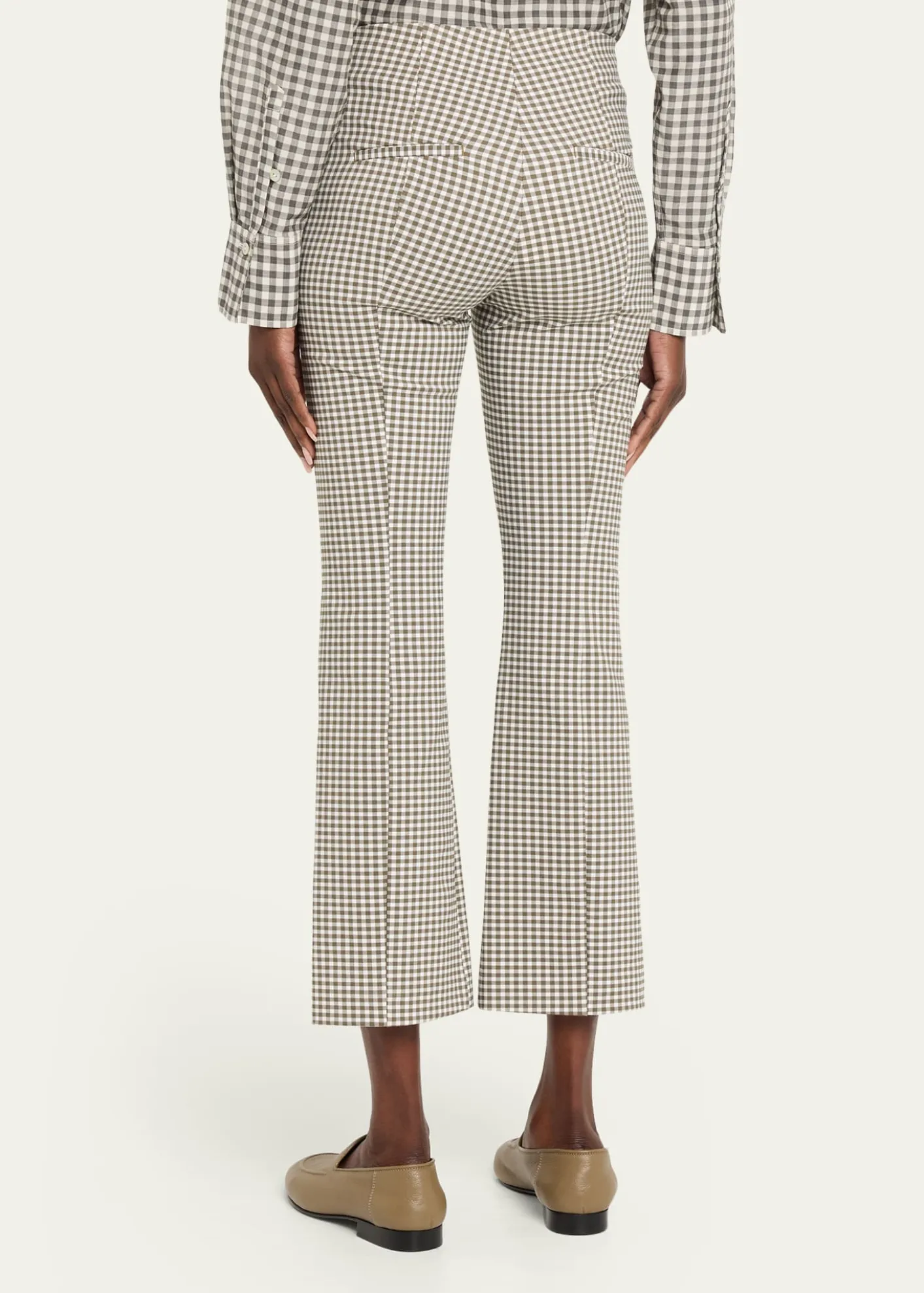 VinceNiki Gingham Mid-Rise Crop Flare Pants