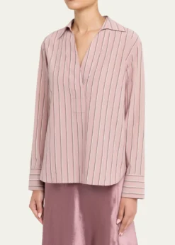 VincePinstripe Long-Sleeve Popover Shirt