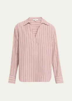 VincePinstripe Long-Sleeve Popover Shirt