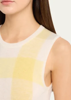 VincePlaid Crewneck Sleeveless Top