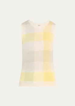 VincePlaid Crewneck Sleeveless Top