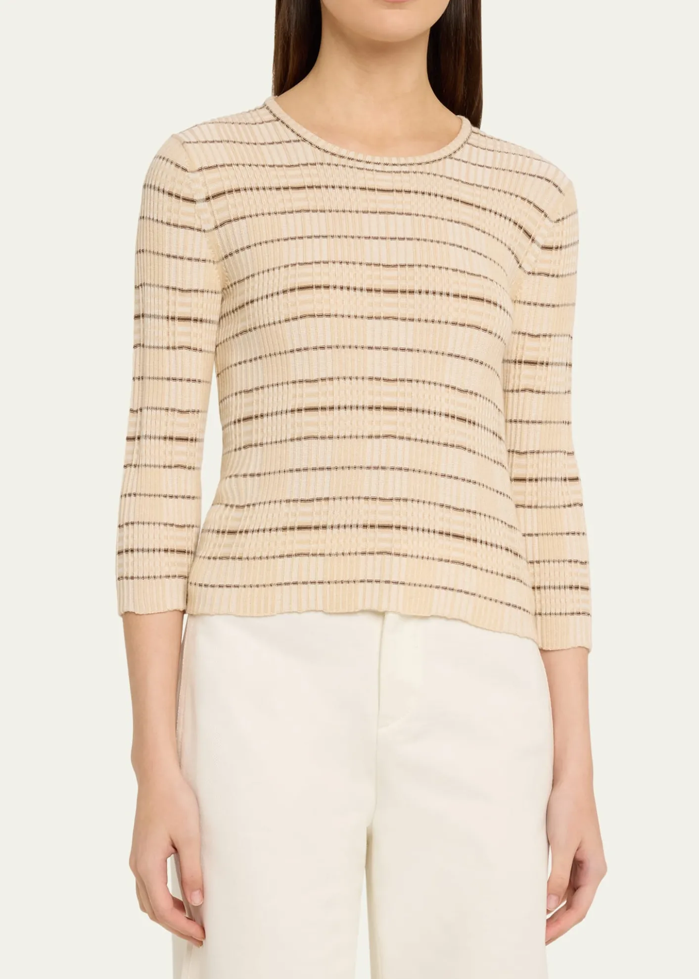 VincePlaid Elbow-Sleeve Sweater