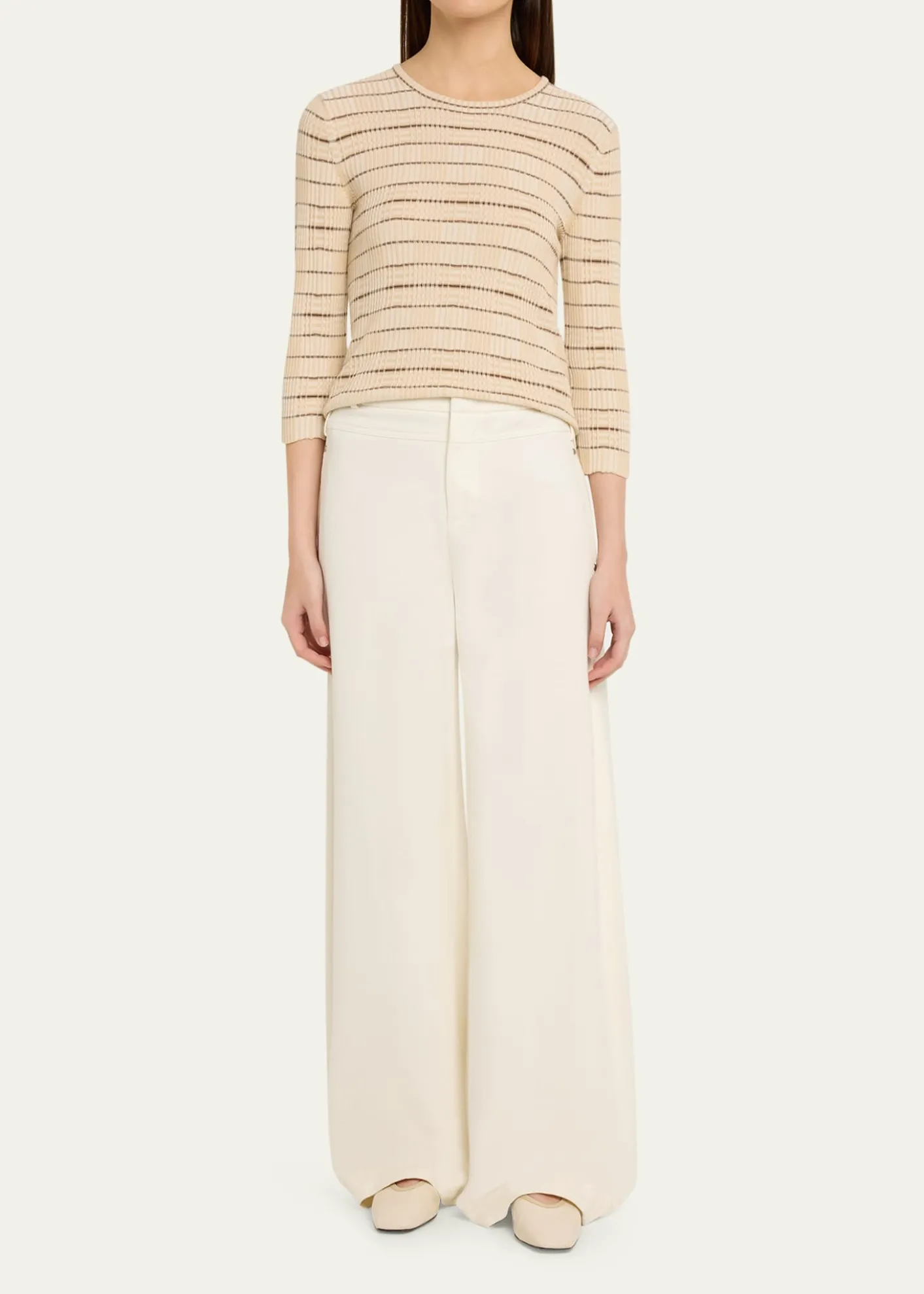 VincePlaid Elbow-Sleeve Sweater