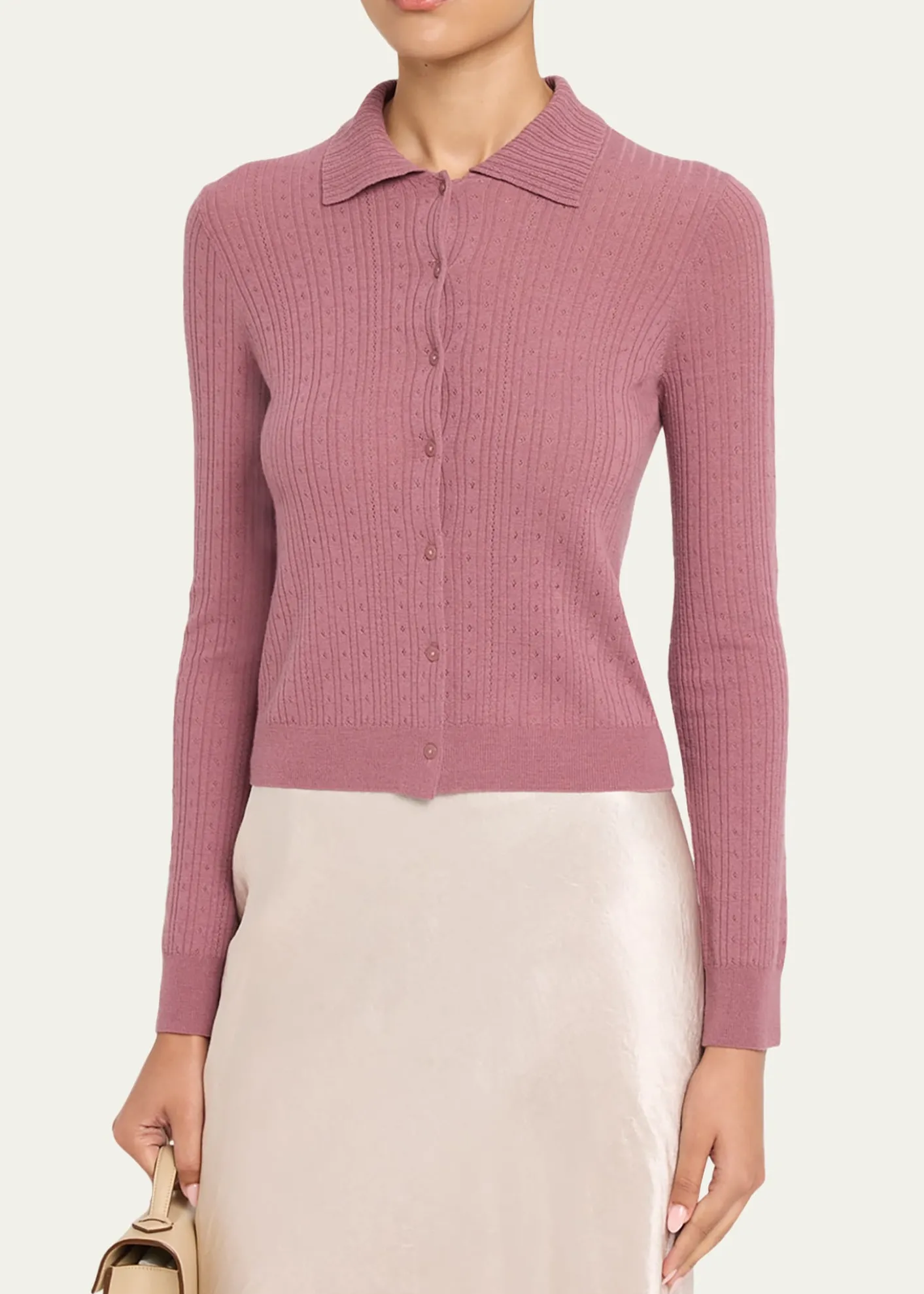 VincePointelle Wool Cardigan