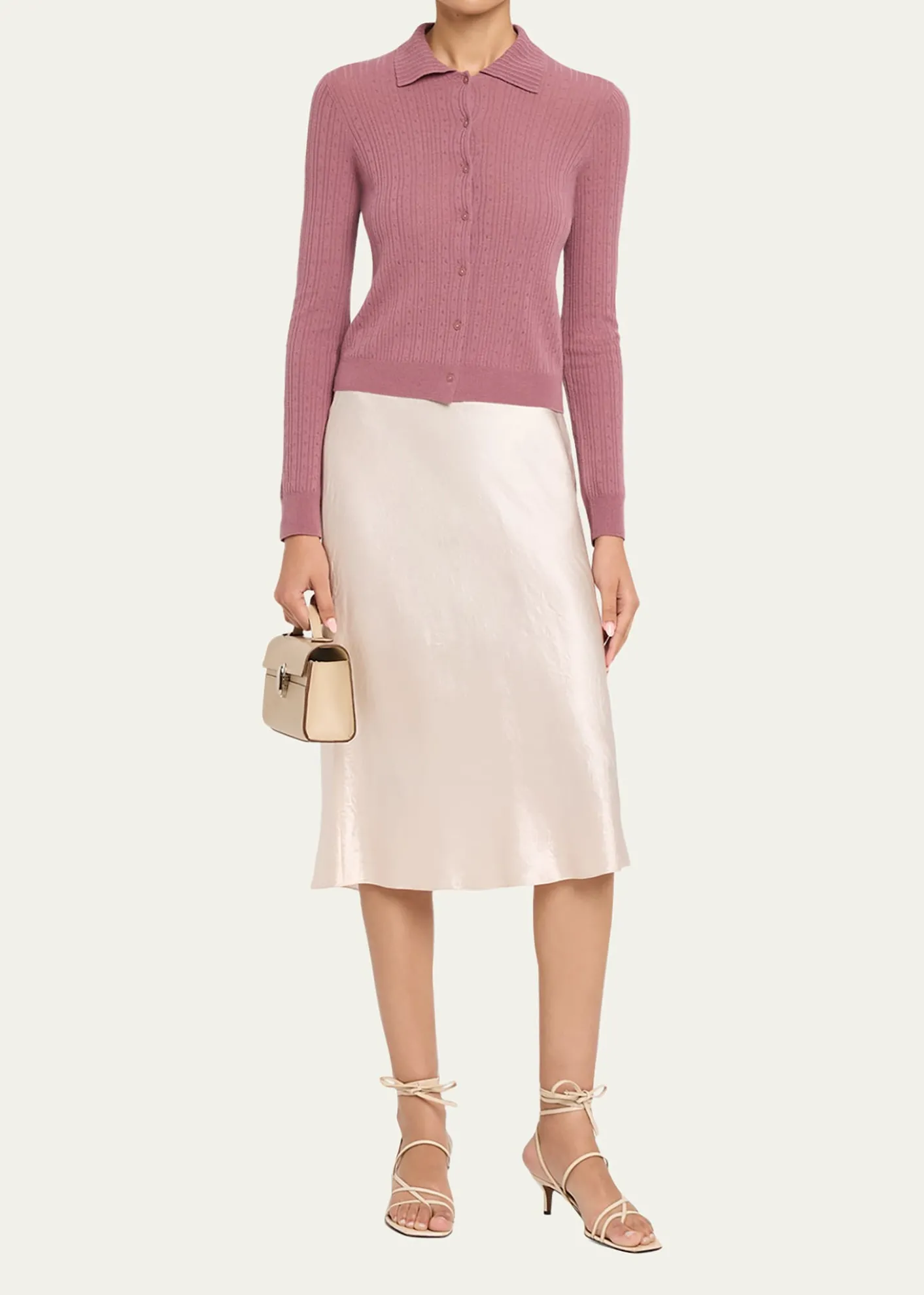VincePointelle Wool Cardigan