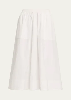 VinceScallop-Trim Poplin Midi Skirt