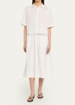 VinceScallop-Trim Poplin Midi Skirt