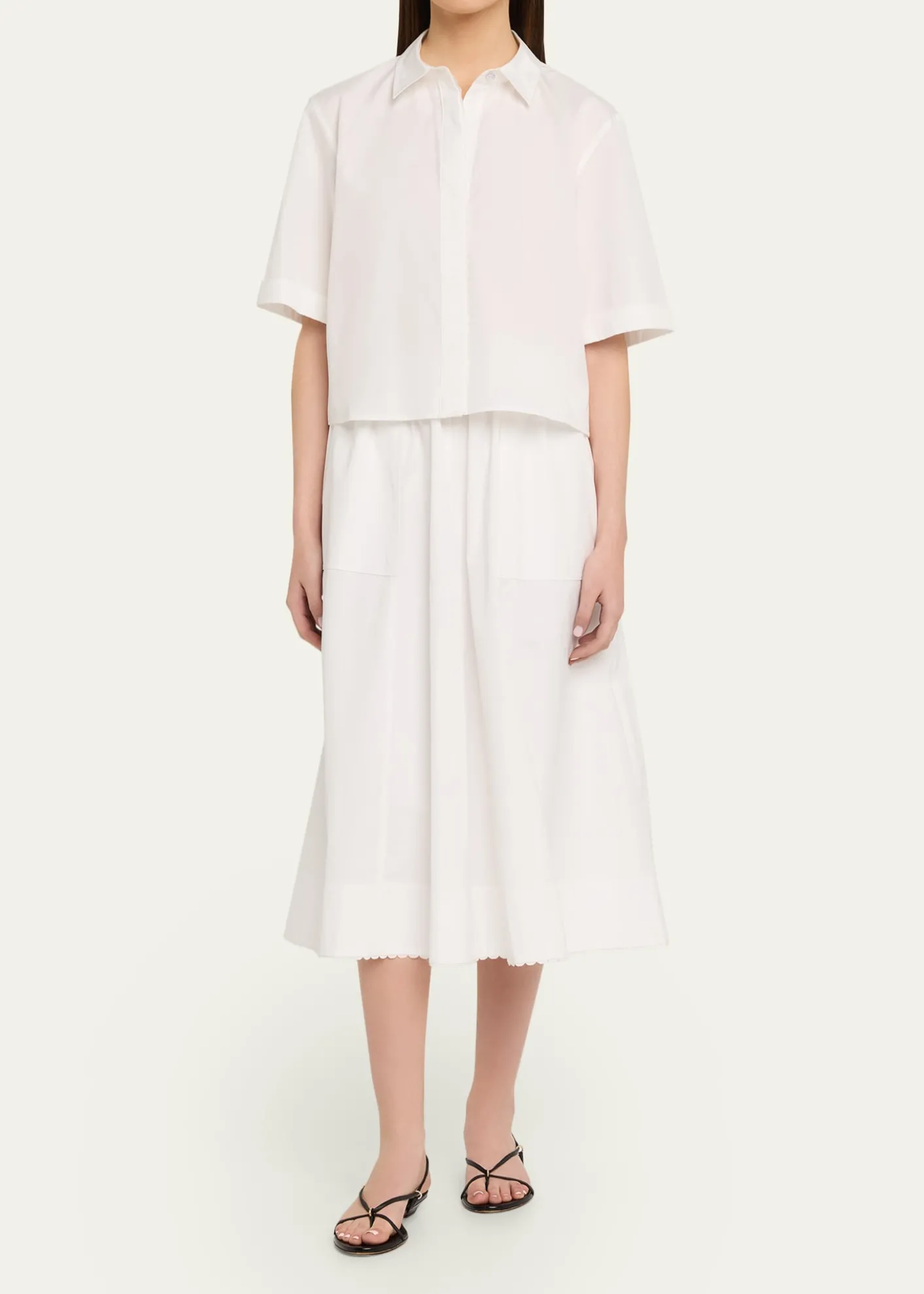VinceScallop-Trim Poplin Midi Skirt