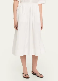 VinceScallop-Trim Poplin Midi Skirt