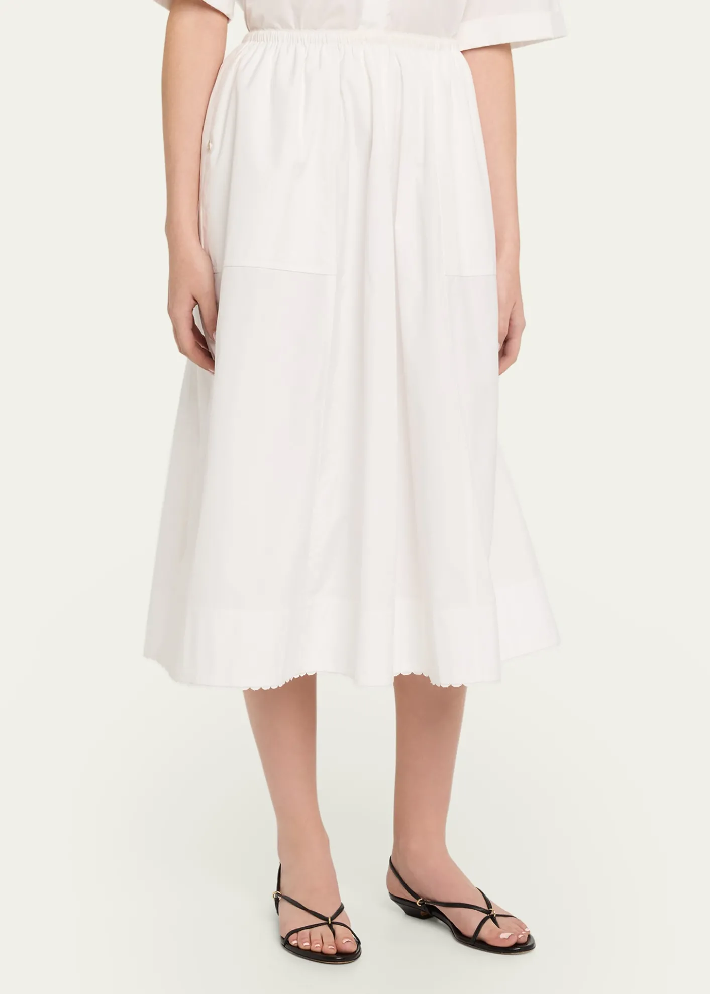 VinceScallop-Trim Poplin Midi Skirt