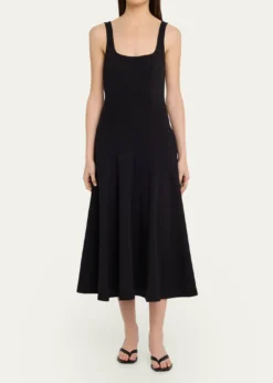 VinceSeamed Square-Neck Knit Midi Dress