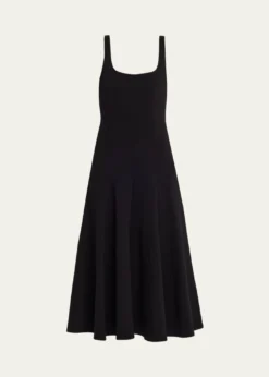 VinceSeamed Square-Neck Knit Midi Dress