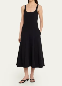 VinceSeamed Square-Neck Knit Midi Dress
