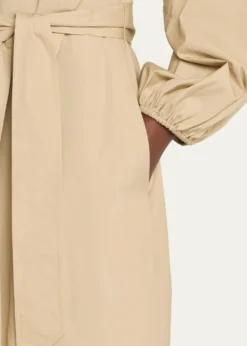 VinceShirred Cotton Belted Tie-Neck Midi Dress