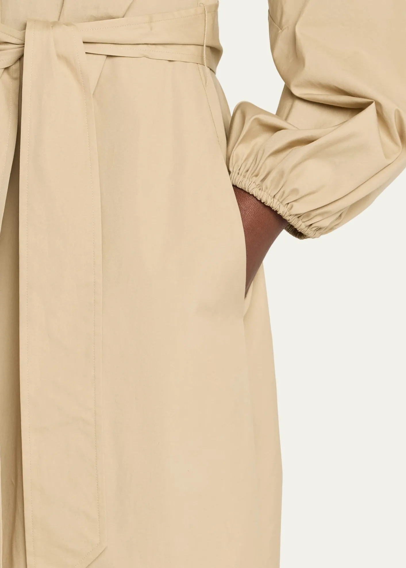 VinceShirred Cotton Belted Tie-Neck Midi Dress