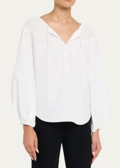 VinceShirred Long-Sleeve Top