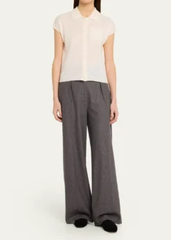 VinceShort-Sleeve Cashmere-Blend Polo Sweater