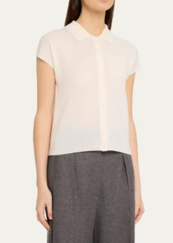 VinceShort-Sleeve Cashmere-Blend Polo Sweater