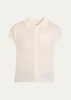 VinceShort-Sleeve Cashmere-Blend Polo Sweater