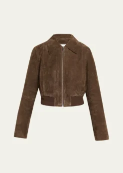 VinceShrunken Suede Bomber Jacket