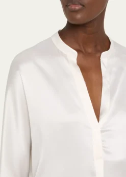 VinceSilk Band-Collar Blouse