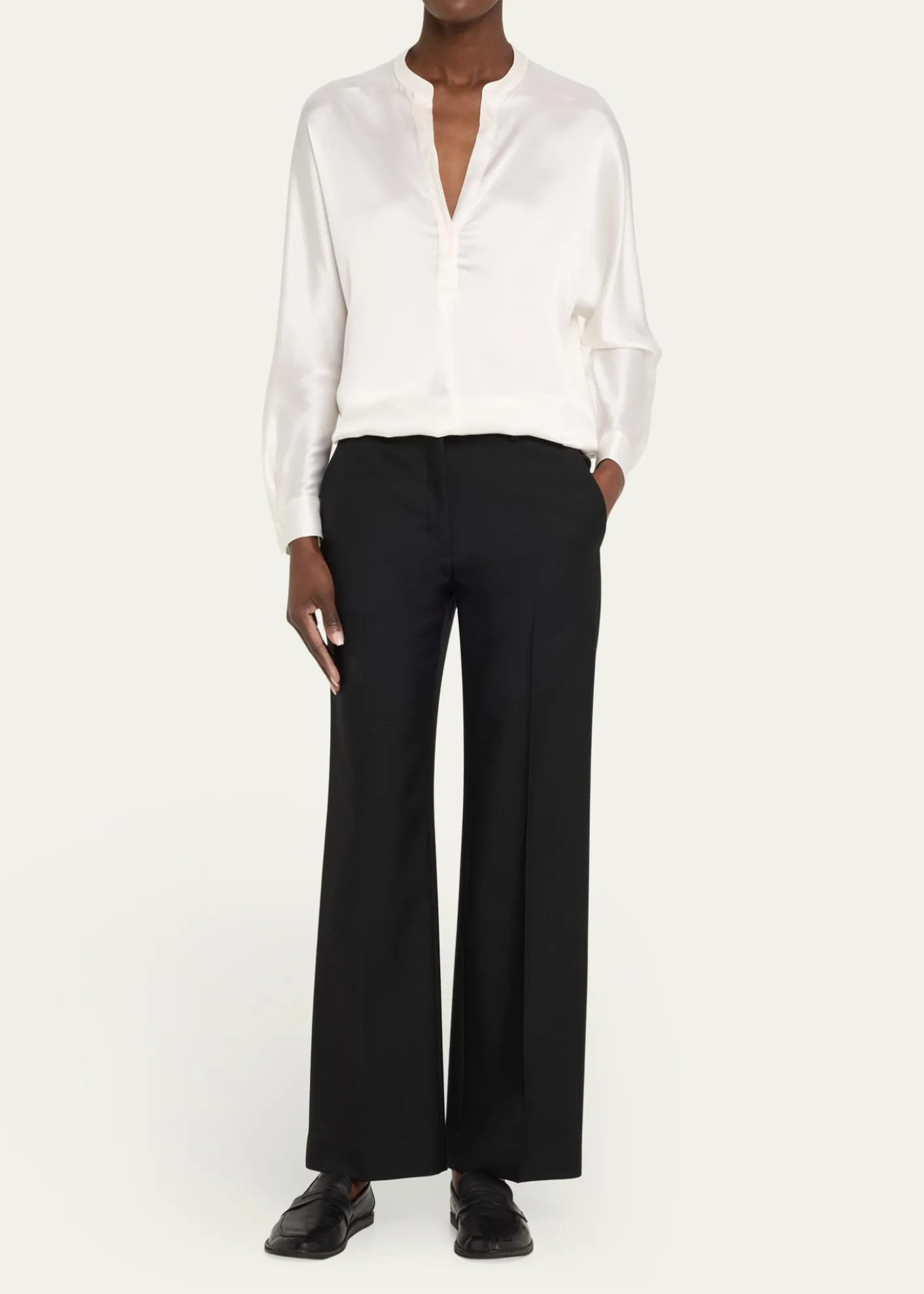VinceSilk Band-Collar Blouse
