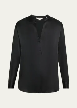 VinceSilk Band-Collar Blouse