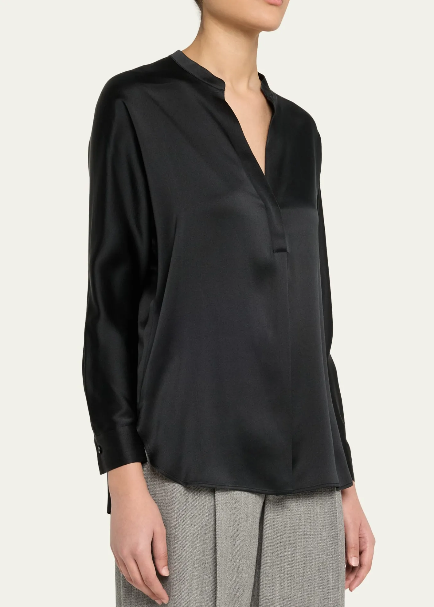 VinceSilk Band-Collar Blouse