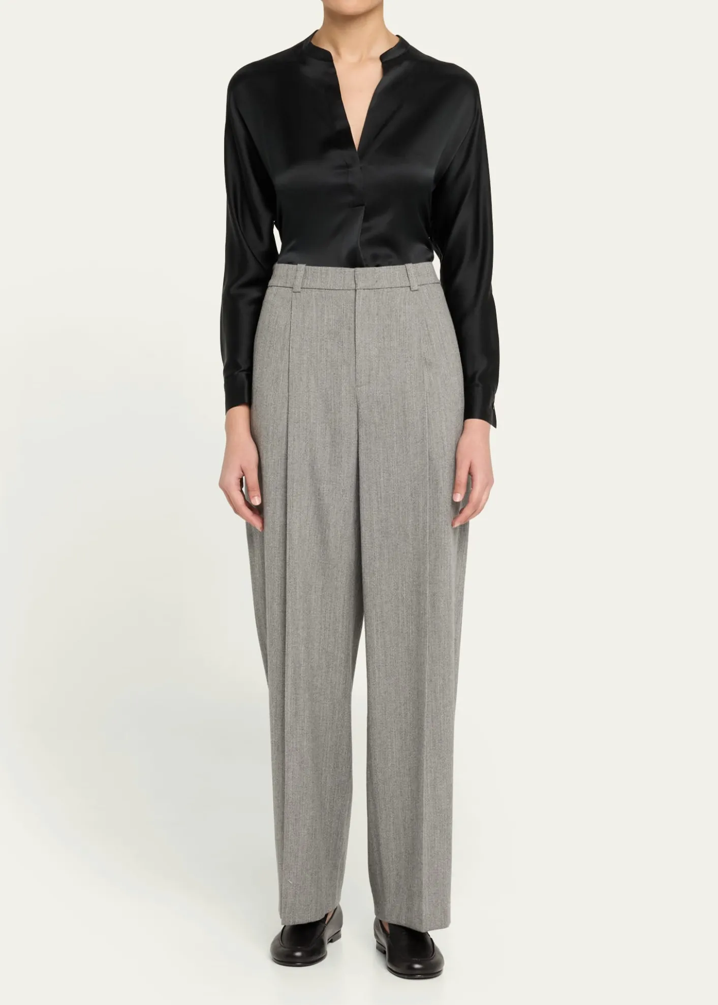 VinceSilk Band-Collar Blouse