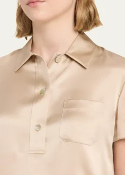 VinceSilk Charmeuse Short-Sleeve Polo Shirt
