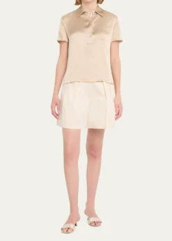 VinceSilk Charmeuse Short-Sleeve Polo Shirt
