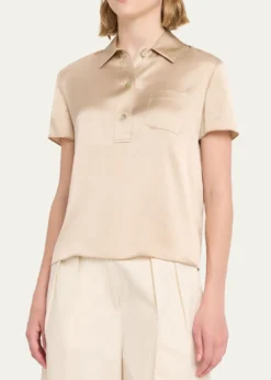 VinceSilk Charmeuse Short-Sleeve Polo Shirt