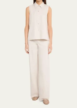 VinceSleeveless Buttoned Poplin Top
